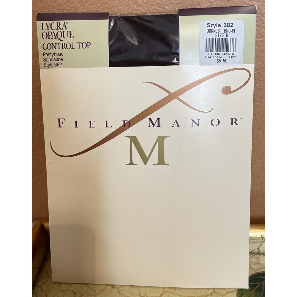 Field Manor Womens‎ Size B Pantyhose Darkest Brown Lycra Opaque Control Top NEW